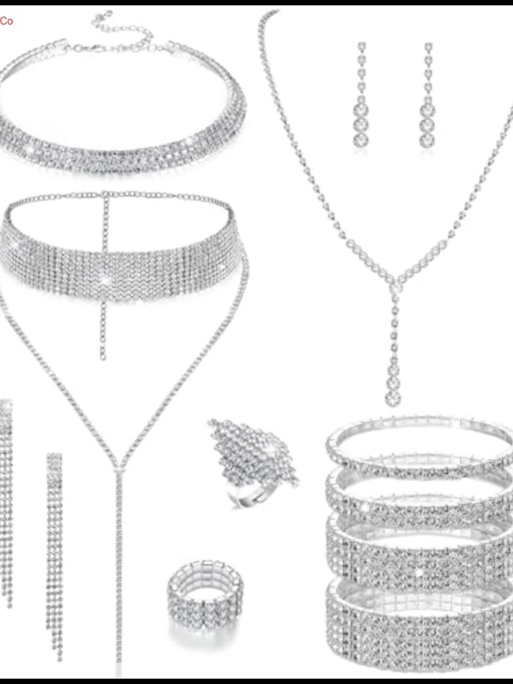13 Pc Rhinestone Jewelry Set for Women Bride Party Accessories